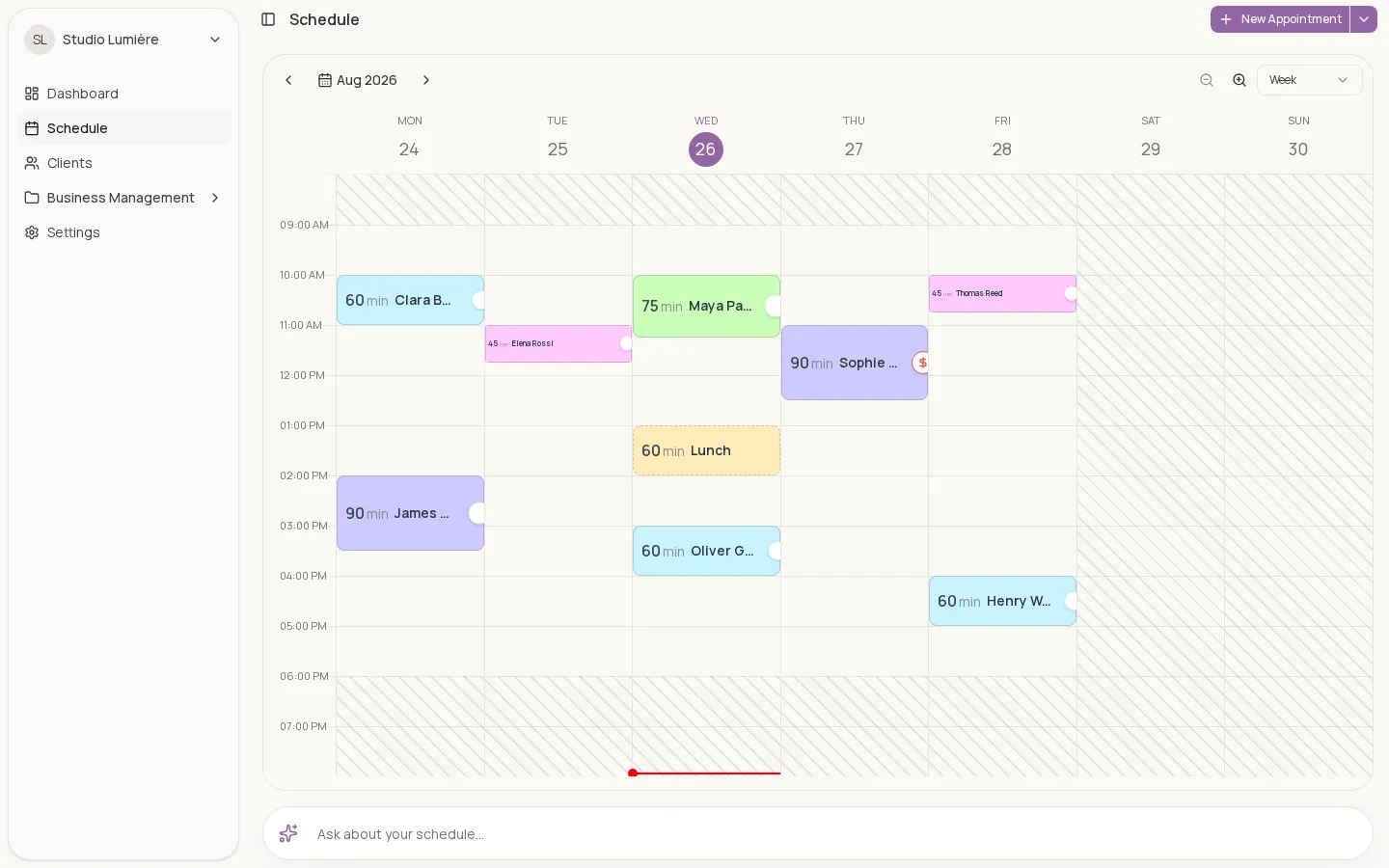 A week on the Studio Lumière schedule
